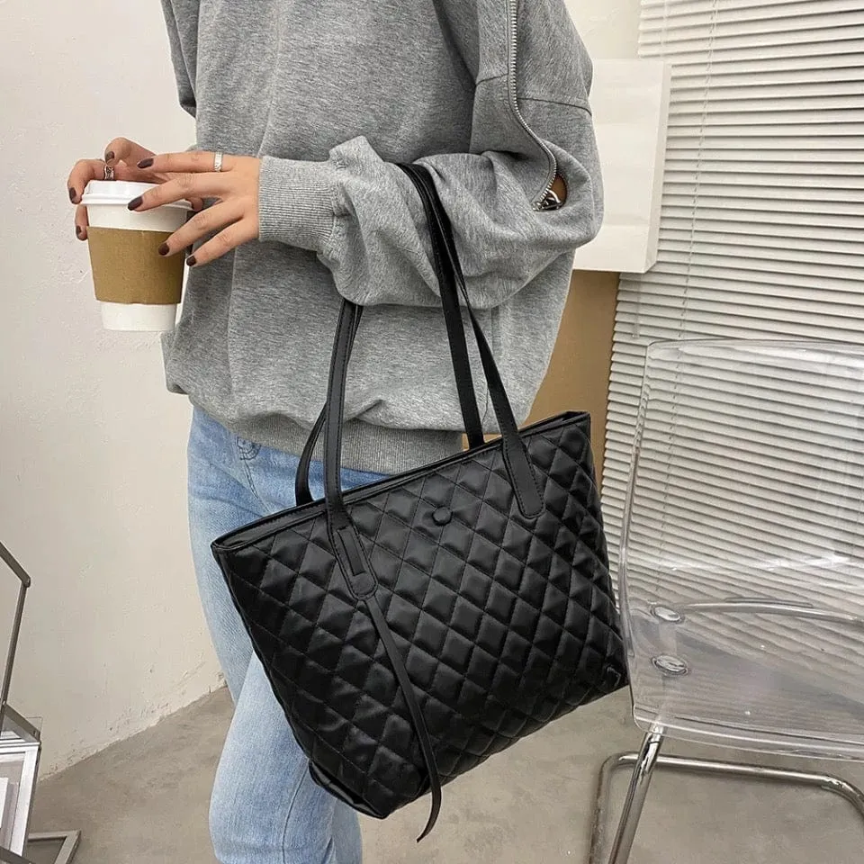 Quilted Vegan Leather Tote Bag