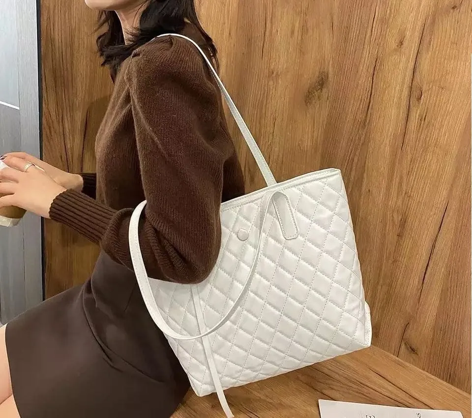 Quilted Vegan Leather Tote Bag