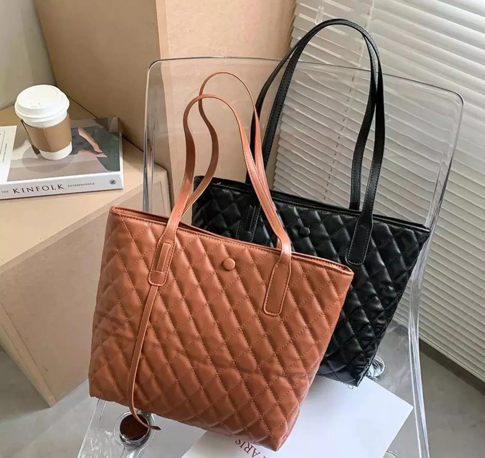 Quilted Vegan Leather Tote Bag
