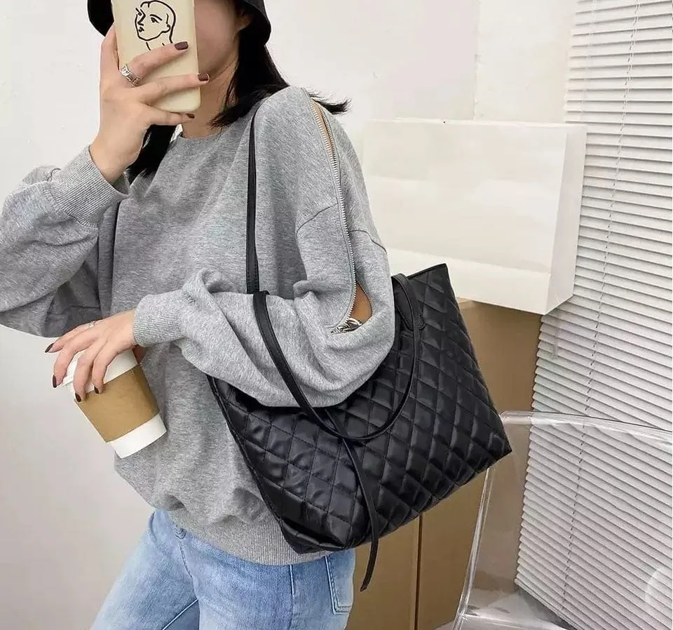 Quilted Vegan Leather Tote Bag