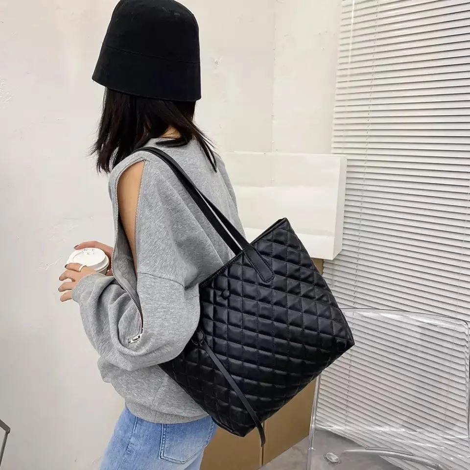 Quilted Vegan Leather Tote Bag