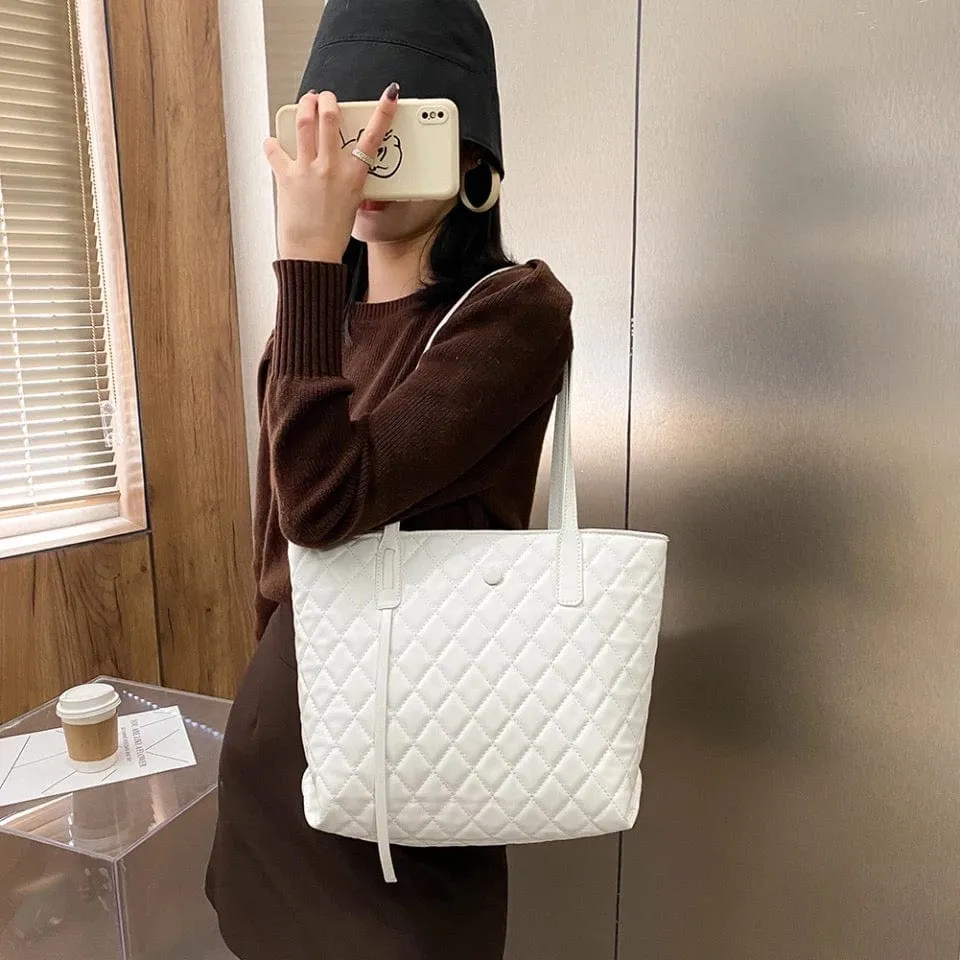 Quilted Vegan Leather Tote Bag