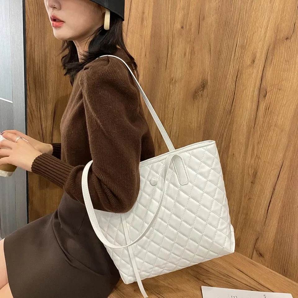 Quilted Vegan Leather Tote Bag