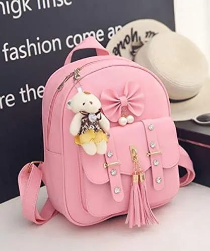 SaleBox® Fashion Girls 3-PCS Fashion Cute Stylish Leather Backpack & Sling Bag Set for Women, School & College Girls/Leather Bagpack Set for Women Ideal for All Age Group