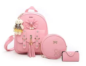 SaleBox® Fashion Girls 3-PCS Fashion Cute Stylish Leather Backpack & Sling Bag Set for Women, School & College Girls/Leather Bagpack Set for Women Ideal for All Age Group