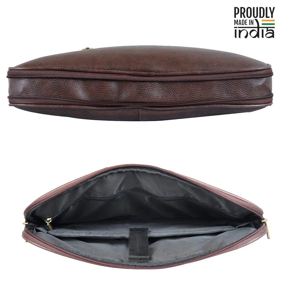 THE CLOWNFISH Glamour Faux Leather Slim Expandable Laptop Messenger Bag | 15.6 inch | Dark Brown