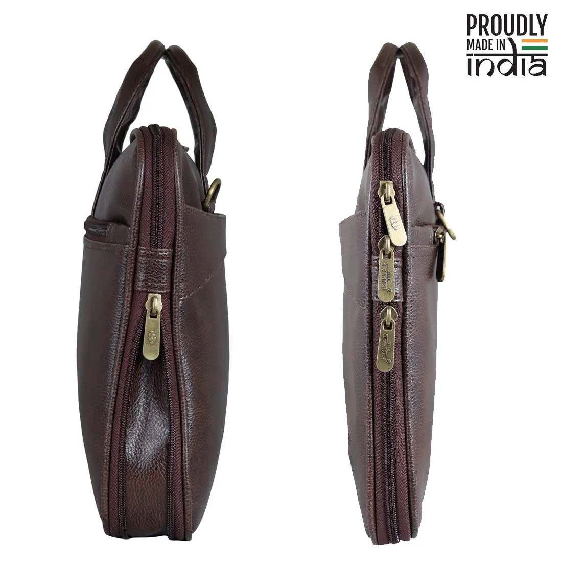THE CLOWNFISH Glamour Faux Leather Slim Expandable Laptop Messenger Bag | 15.6 inch | Dark Brown