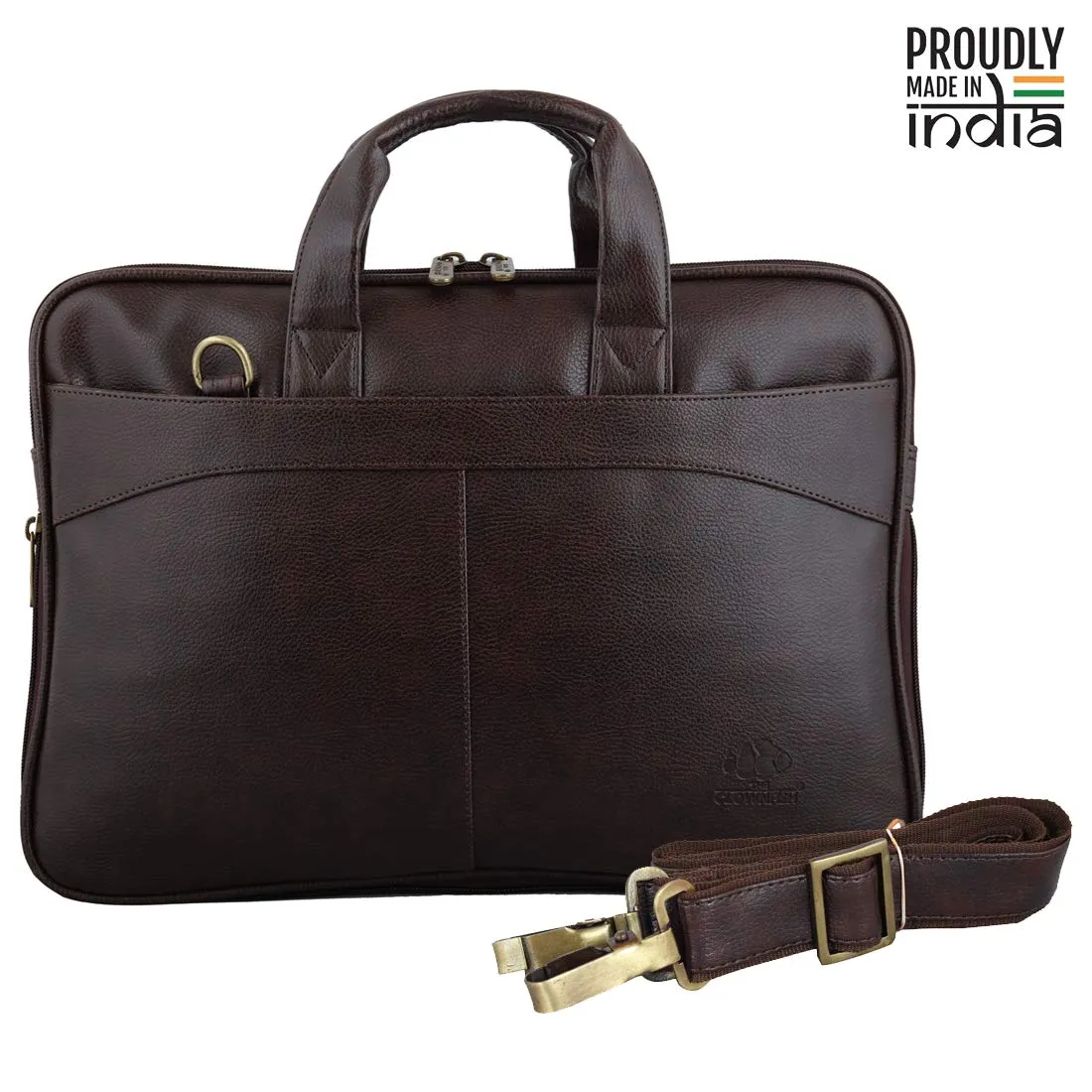 THE CLOWNFISH Glamour Faux Leather Slim Expandable Laptop Messenger Bag | 15.6 inch | Dark Brown