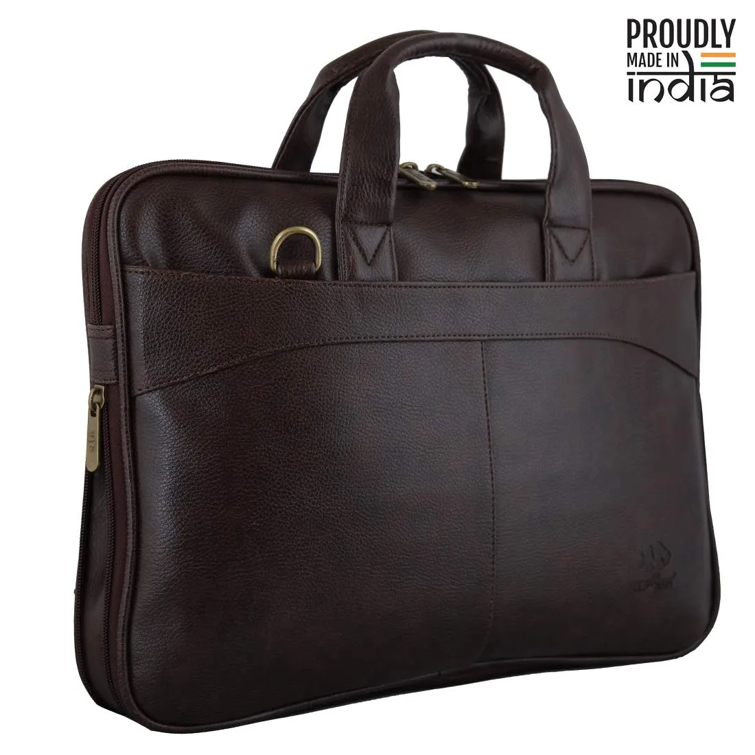 THE CLOWNFISH Glamour Faux Leather Slim Expandable Laptop Messenger Bag | 15.6 inch | Dark Brown