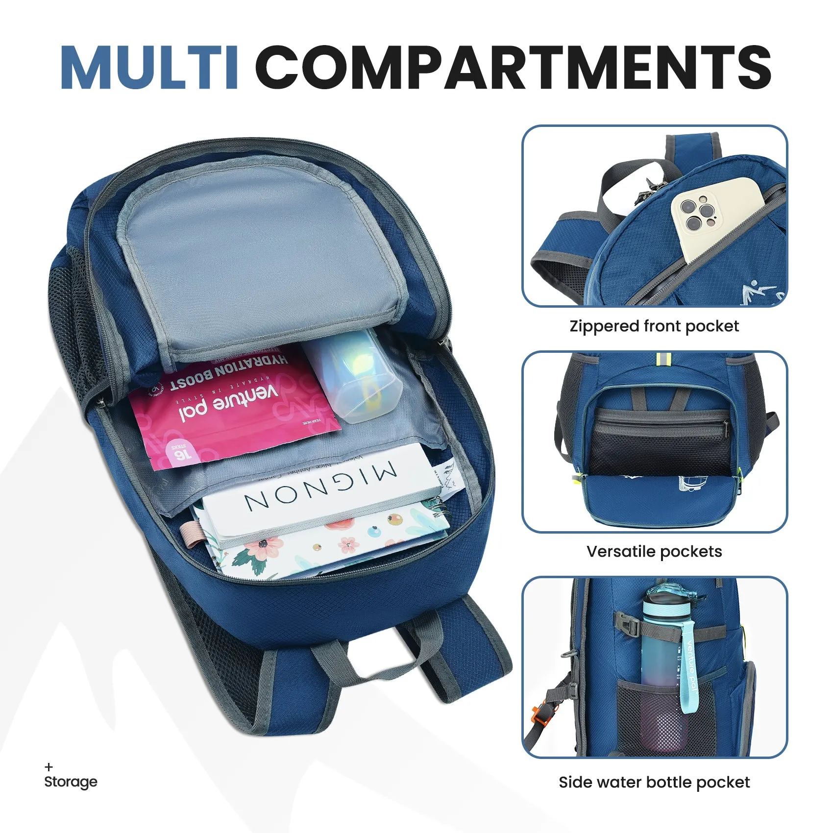 Venture Pal Navy Blue 35L Double-Layer Bottom & Shoulder Straps Sports Backpack