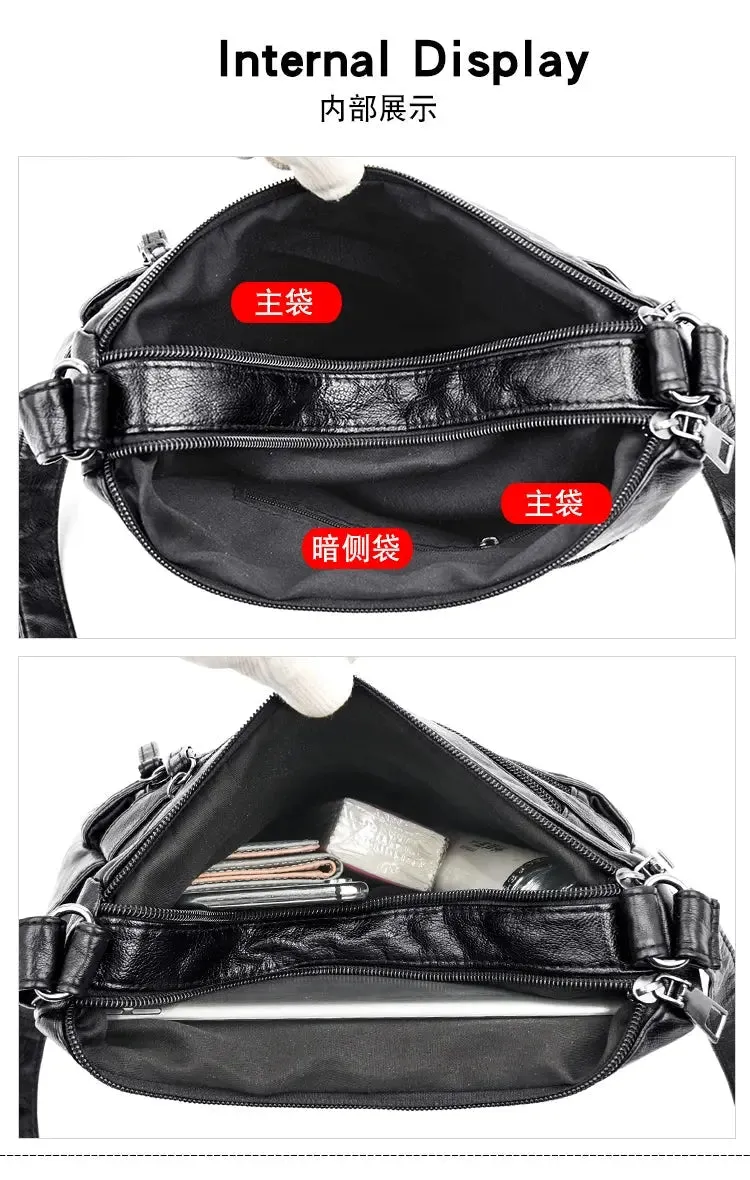 Women's Shoulder Bag Stylish Multi-Pocket Soft Leather Cross-Body Bag