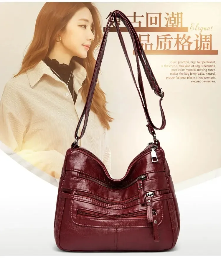 Women's Shoulder Bag Stylish Multi-Pocket Soft Leather Cross-Body Bag