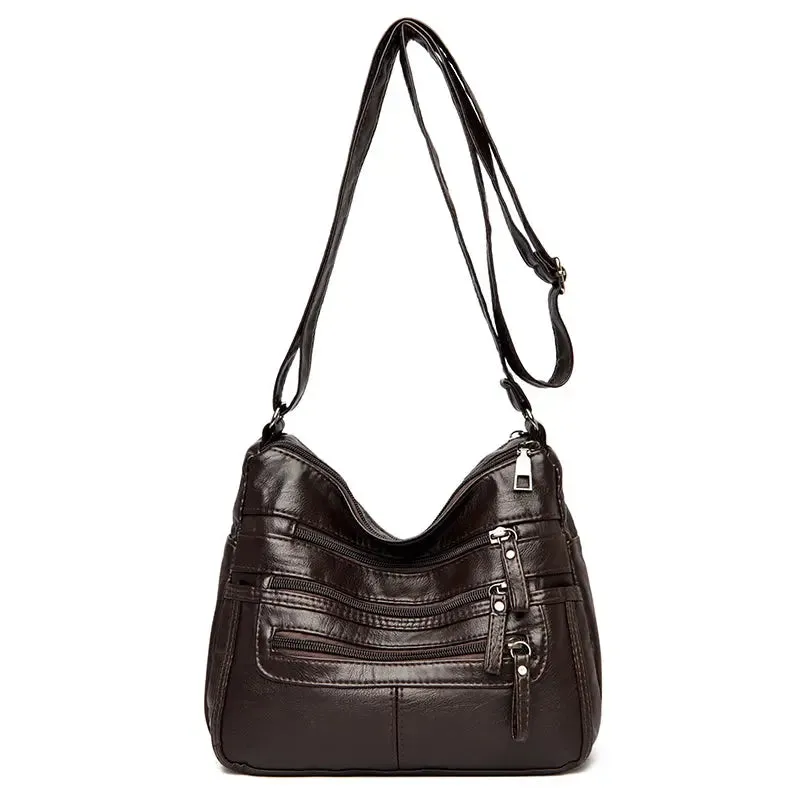 Women's Shoulder Bag Stylish Multi-Pocket Soft Leather Cross-Body Bag