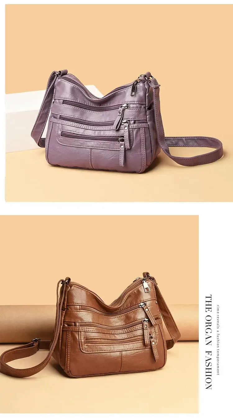 Women's Shoulder Bag Stylish Multi-Pocket Soft Leather Cross-Body Bag