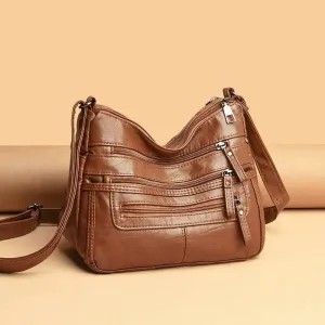 Women's Shoulder Bag Stylish Multi-Pocket Soft Leather Cross-Body Bag