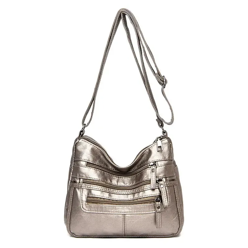 Women's Shoulder Bag Stylish Multi-Pocket Soft Leather Cross-Body Bag