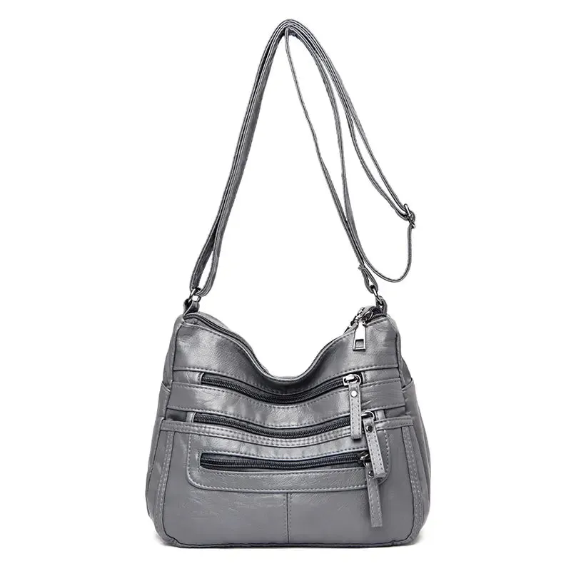 Women's Shoulder Bag Stylish Multi-Pocket Soft Leather Cross-Body Bag