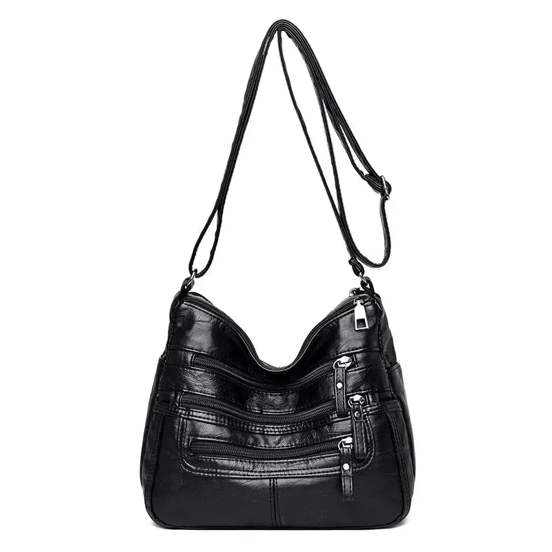 Women's Shoulder Bag Stylish Multi-Pocket Soft Leather Cross-Body Bag