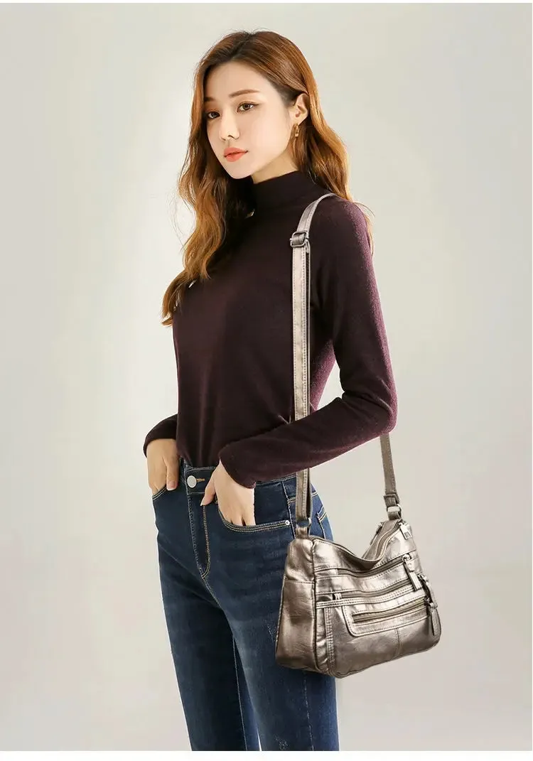 Women's Shoulder Bag Stylish Multi-Pocket Soft Leather Cross-Body Bag