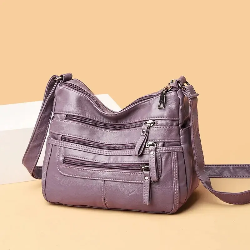 Women's Shoulder Bag Stylish Multi-Pocket Soft Leather Cross-Body Bag