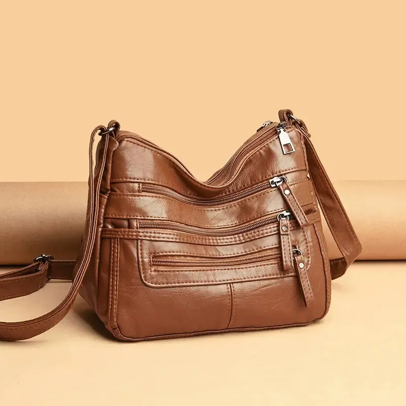 Women's Shoulder Bag Stylish Multi-Pocket Soft Leather Cross-Body Bag