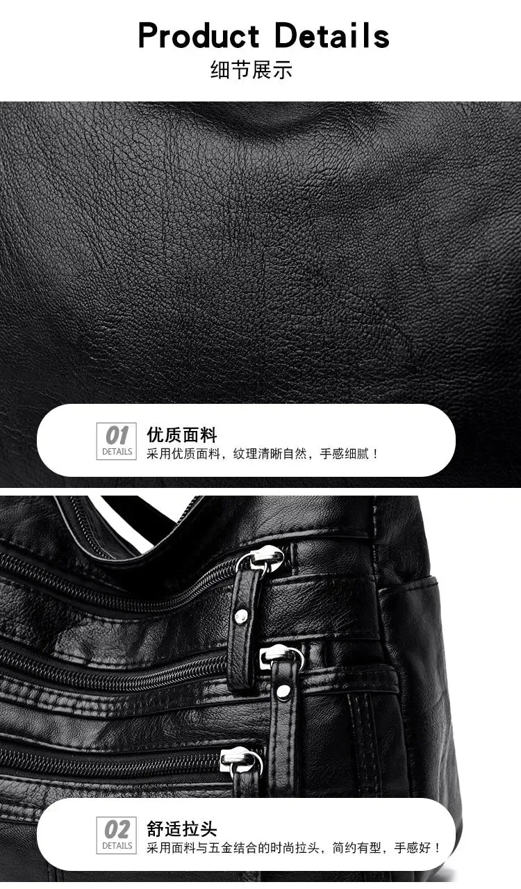 Women's Shoulder Bag Stylish Multi-Pocket Soft Leather Cross-Body Bag