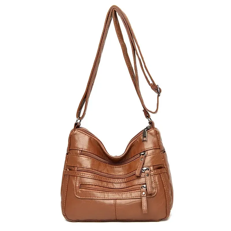 Women's Shoulder Bag Stylish Multi-Pocket Soft Leather Cross-Body Bag