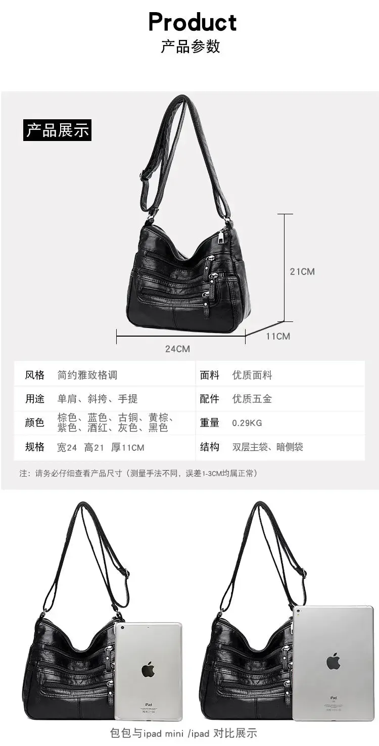 Women's Shoulder Bag Stylish Multi-Pocket Soft Leather Cross-Body Bag