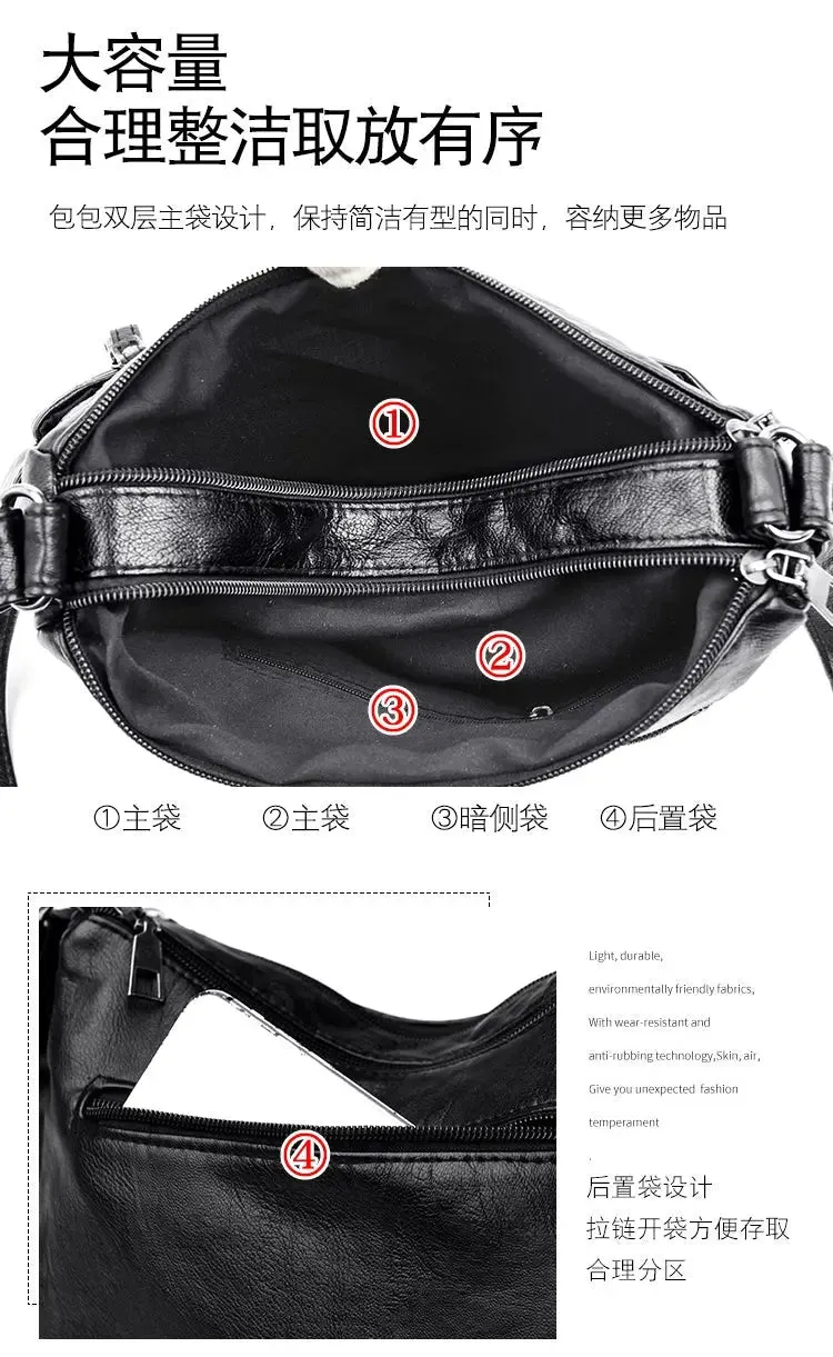 Women's Shoulder Bag Stylish Multi-Pocket Soft Leather Cross-Body Bag
