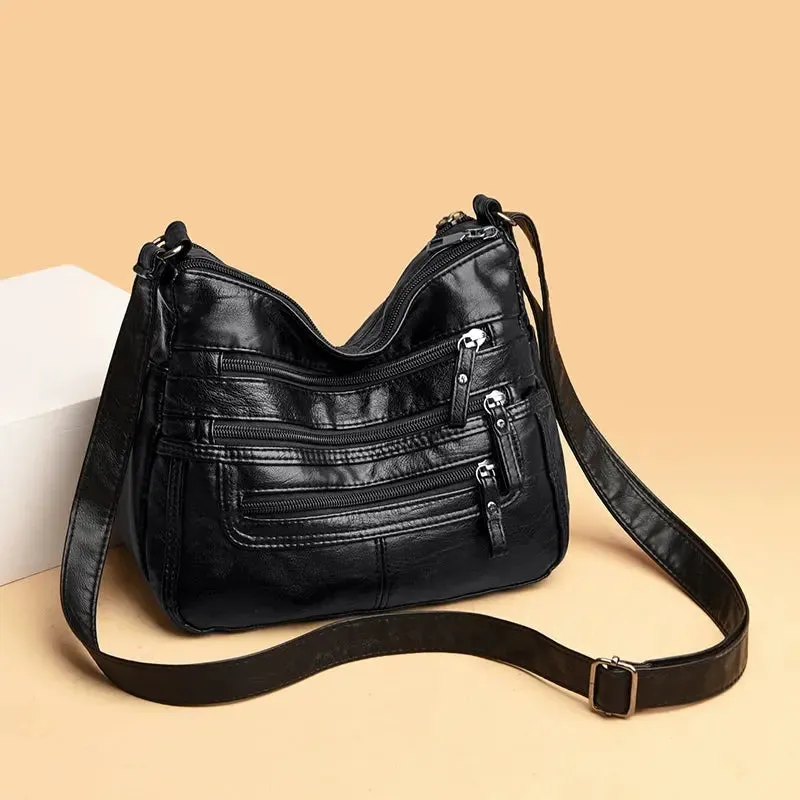 Women's Shoulder Bag Stylish Multi-Pocket Soft Leather Cross-Body Bag