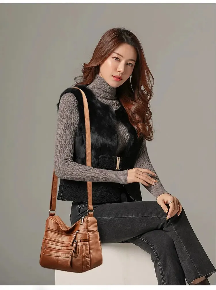 Women's Shoulder Bag Stylish Multi-Pocket Soft Leather Cross-Body Bag