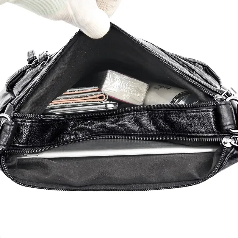 Women's Shoulder Bag Stylish Multi-Pocket Soft Leather Cross-Body Bag