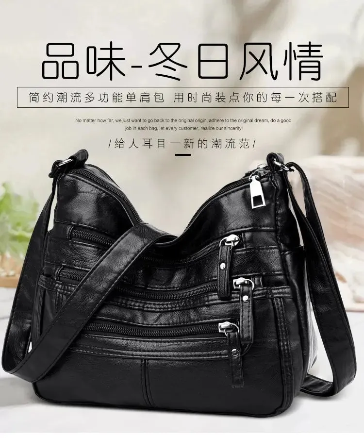 Women's Shoulder Bag Stylish Multi-Pocket Soft Leather Cross-Body Bag