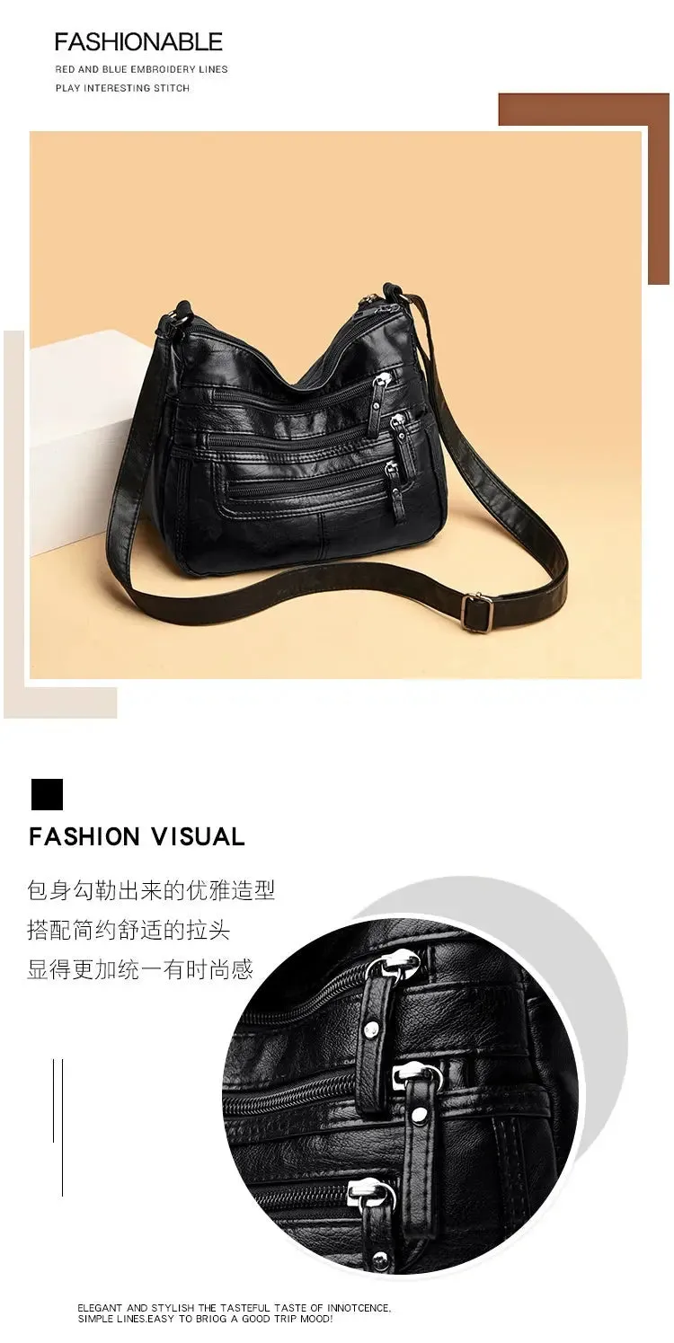 Women's Shoulder Bag Stylish Multi-Pocket Soft Leather Cross-Body Bag