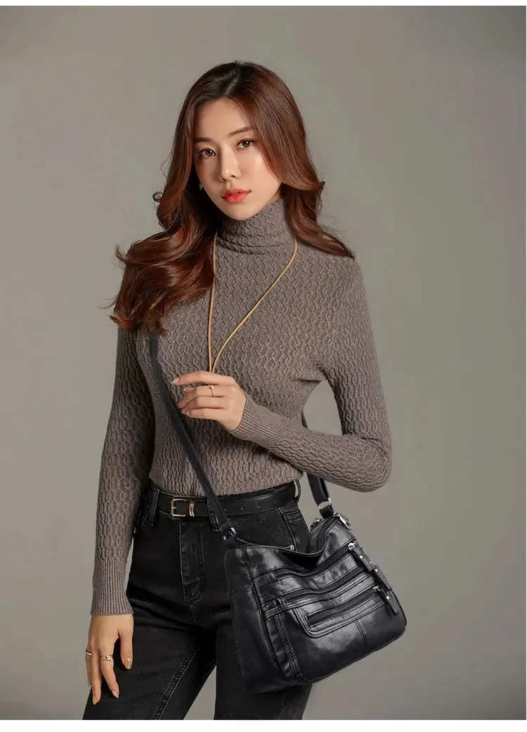 Women's Shoulder Bag Stylish Multi-Pocket Soft Leather Cross-Body Bag