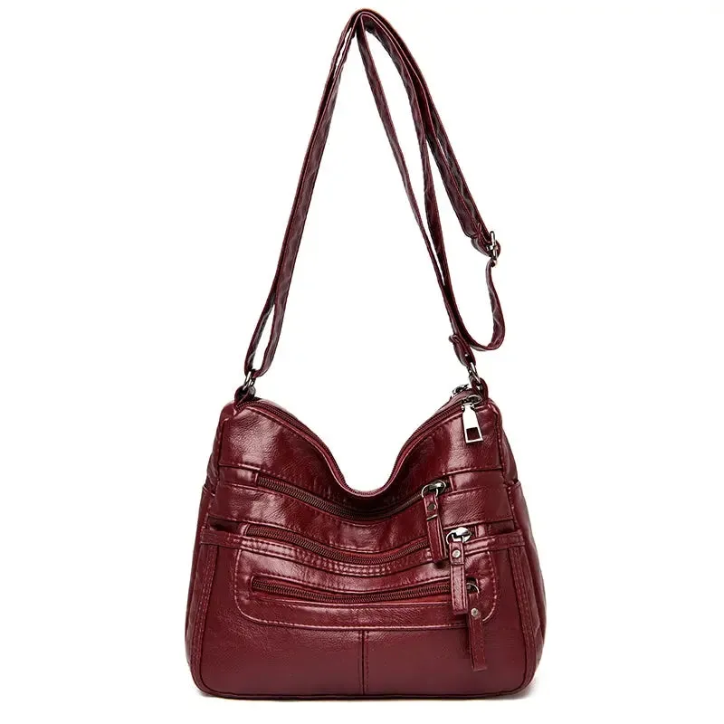 Women's Shoulder Bag Stylish Multi-Pocket Soft Leather Cross-Body Bag