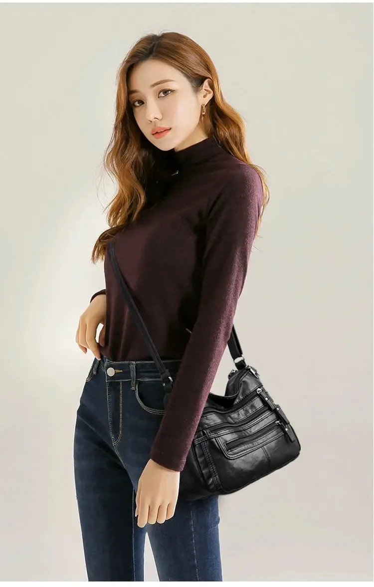 Women's Shoulder Bag Stylish Multi-Pocket Soft Leather Cross-Body Bag